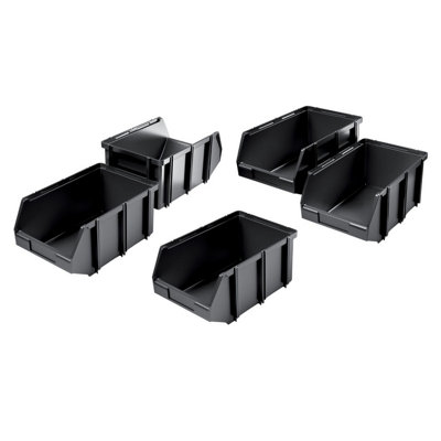 URBNLIVING 7.5cm Height Black Plastic Wall Mounted Stacking Box Storage Bins Tool Shelving Rack Set Of 5 Drawer