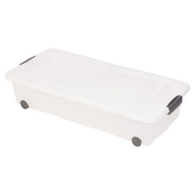 URBNLIVING 70 Litre Large White Under Bed Plastic Storage Box Wheeled w/Lids Shoes Clothes