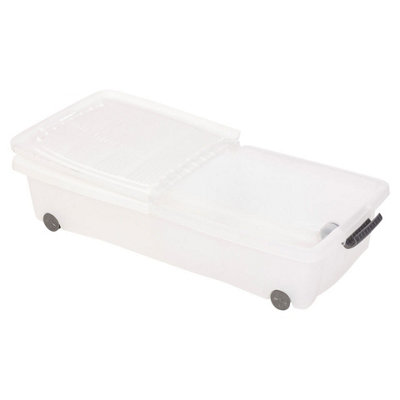 URBNLIVING 70 Litre Large White Under Bed Plastic Storage Box Wheeled w/Lids Shoes Clothes