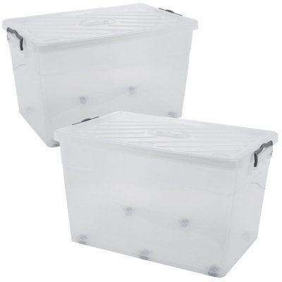 URBNLIVING 70L Clear Plastic Storage Box w/ Lid Rectangular Stackable ...