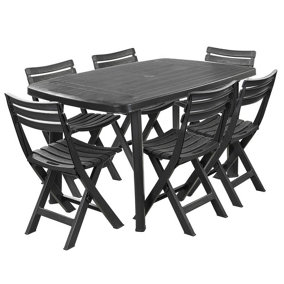 URBNLIVING 72cm Height Large Collapsible Table With 6 Folding Chairs Outdoor Garden Patio Furniture Set