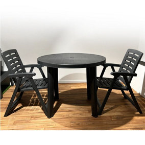 URBNLIVING 72cm Height Table 2 Chairs Outdoor Patio Garden Furniture Black Round Plastic Table and Folding Chairs Set