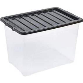 URBNLIVING 75 Litre Black Container Plastic Storage Box With Clip Lid Set of 3