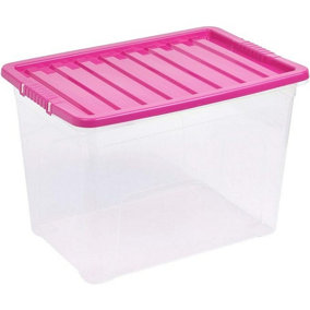 URBNLIVING 75 Litre Pink Container Plastic Storage Box With Clip Lid Set of 3