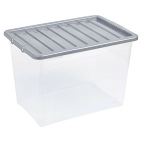 URBNLIVING 75 Litre Silver Container Plastic Storage Box With Clip Lid Set of 3