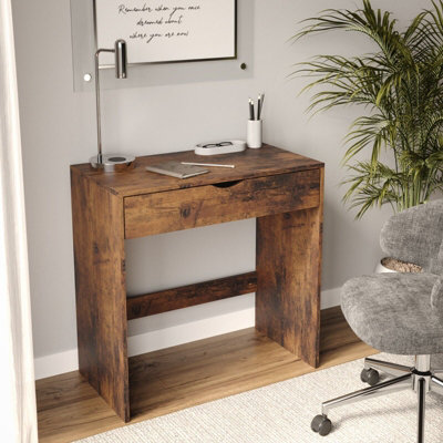 URBNLIVING 75cm Height 1 Drawer Dressing Table Wooden Vanity Computer Desk Bedroom Furniture Office, Rustic Brown