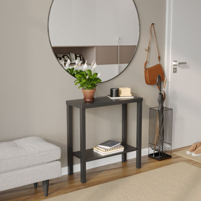 URBNLIVING 75cm Height 2-Tier Wooden Narrow Console Side Black Table Entryway Hallway Furniture Home Office Unit
