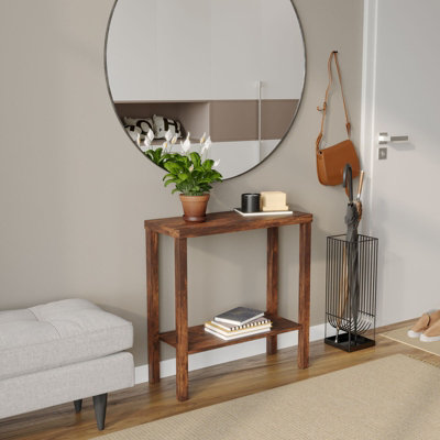 URBNLIVING 75cm Height 2-Tier Wooden Narrow Console Side Rustic Brown Table Entryway Hallway Furniture Home Office Unit
