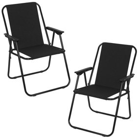 URBNLIVING 76cm Height 2pcs Black Garden Patio Metal Folding Chairs Camping Beach Picnic Outdoor Seats