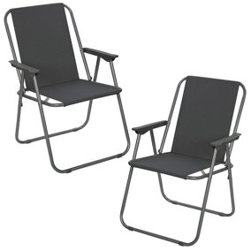 URBNLIVING 76cm Height 2pcs Grey Garden Patio Metal Folding Chairs Camping Beach Picnic Outdoor Seats