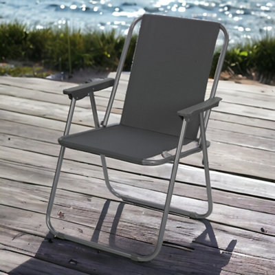 URBNLIVING 76cm Height 2pcs Grey Garden Patio Metal Folding Chairs Camping Beach Picnic Outdoor Seats DIY at B Q