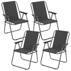 URBNLIVING 76cm Height 4pcs Grey Garden Patio Metal Folding Chairs Camping Beach Picnic Outdoor Seats