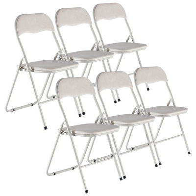 URBNLIVING 79cm Height 6 Pcs Folding Lightweight Portable Metal Frame Beige Ribcord Chair Set