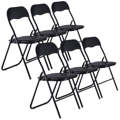 URBNLIVING 79cm Height 6 Pcs Folding Lightweight Portable Metal Frame Black PVC Chair Set