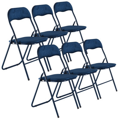 URBNLIVING 79cm Height 6 Pcs Folding Lightweight Portable Metal Frame Blue Ribcord Chair Set