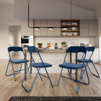 URBNLIVING 79cm Height 6 Pcs Folding Lightweight Portable Metal Frame Blue Ribcord Chair Set