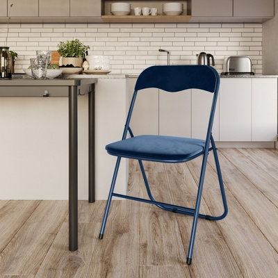URBNLIVING 79cm Height 6 Pcs Folding Lightweight Portable Metal Frame Blue Ribcord Chair Set