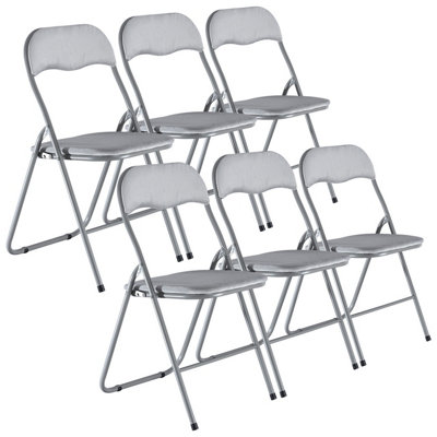 URBNLIVING 79cm Height 6 Pcs Folding Lightweight Portable Metal Frame Light Grey Ribcord Chair Set