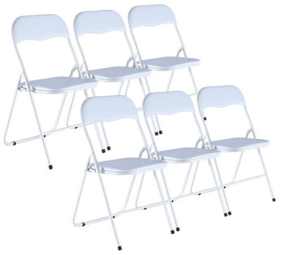 URBNLIVING 79cm Height 6 Pcs Folding Lightweight Portable Metal Frame White PVC Chair Set