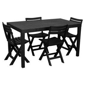 URBNLIVING 79cm Height Rectangle Garden Plastic Patio Dining Table & 4 Folding Chairs Outdoor Furniture
