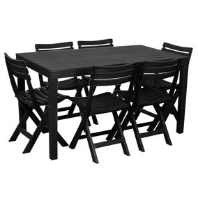 URBNLIVING 79cm Height Rectangle Garden Plastic Patio Dining Table & 6 Folding Chairs Outdoor Furniture