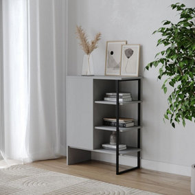 URBNLIVING 79cm Height Wood Steel Living Room 1 Door Bedside Cabinet Shelf Bookcase Unit Grey Colour