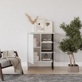 URBNLIVING 79cm Height Wood Steel Living Room 1 Door Bedside Cabinet Shelf Bookcase Unit White Colour