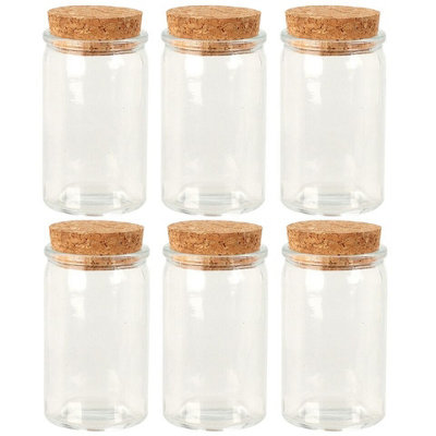 URBNLIVING 7cm Height 6pcs 50ml Round Glass Storage Preserve Pots Jars Containers Cork Lids