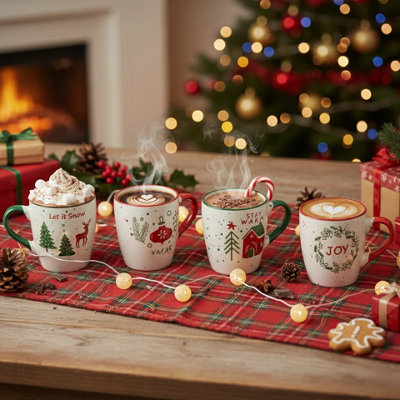 URBNLIVING 8 Piece Christmas Ceramic Stoneware Mug Set Festive