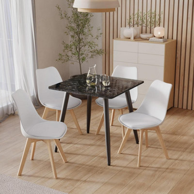 URBNLIVING 80cm Ceramic Dining Table & 4 Chairs Compact Modern Set with ...