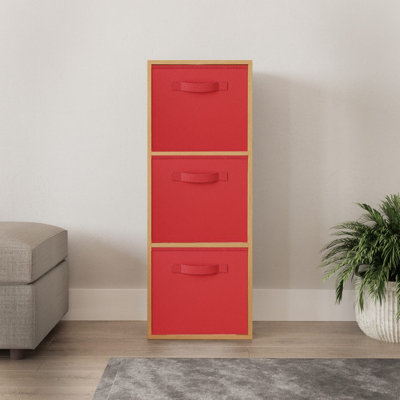 URBNLIVING 80cm Height 3 Cube Beech Wooden Shelves Cubes Cupboard ...