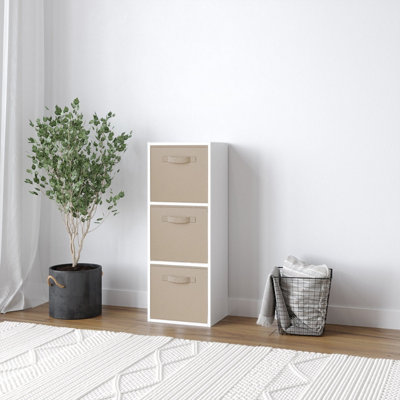 URBNLIVING 80cm Height 3 Cube White Wooden Shelves Cubes Cupboard Storage Units With Beige Drawer Insert