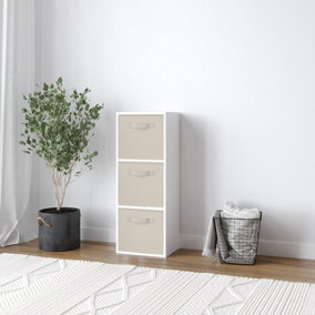 URBNLIVING 80cm Height 3 Cube White Wooden Shelves Cubes Cupboard Storage Units With Cream Drawer Insert