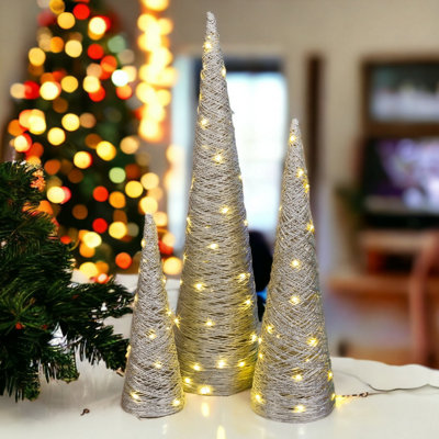 URBNLIVING 80cm Height 3 Pcs LED Light Up Christmas Tree Cone Pyramids Ornament Fairy Silver Lights Price Comparisons | Compare The Build