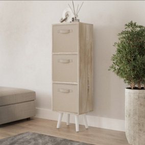 URBNLIVING 80cm Height 3 Tier Antique Oak Wooden Storage Bookcase Scandinavian Style White Legs With Beige Inserts