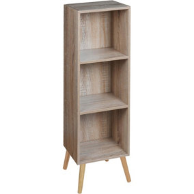 URBNLIVING 80cm Height 3 Tier Antique Oak Wooden Storage Cube Bookcase Scandinavian Style Pine Legs