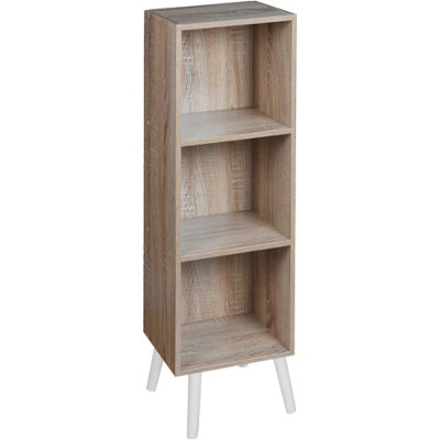 URBNLIVING 80cm Height 3 Tier Antique Oak Wooden Storage Cube Bookcase Scandinavian Style White Legs