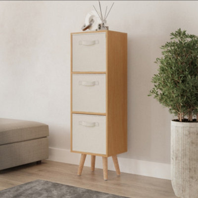 URBNLIVING 80cm Height 3 Tier Beech Wooden Storage Bookcase Scandinavian Style Beech Legs With Cream Inserts