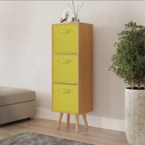 URBNLIVING 80cm Height 3 Tier Beech Wooden Storage Bookcase Scandinavian Style Beech Legs With Yellow Inserts