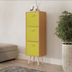 URBNLIVING 80cm Height 3 Tier Beech Wooden Storage Bookcase Scandinavian Style Pine Legs With Yellow Inserts
