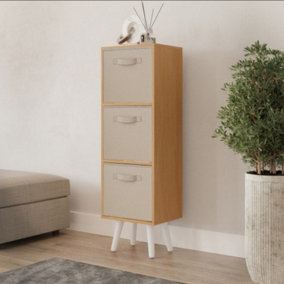 URBNLIVING 80cm Height 3 Tier Beech Wooden Storage Bookcase Scandinavian Style White Legs With Beige Inserts