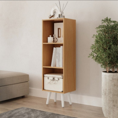 URBNLIVING 80cm Height 3 Tier Beech Wooden Storage Cube Bookcase Scandinavian Style White Legs