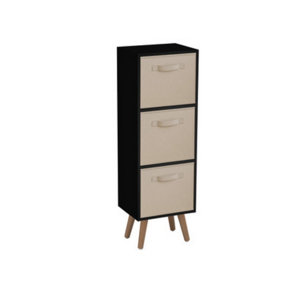 URBNLIVING 80cm Height 3 Tier Black Wooden Storage Bookcase Scandinavian Style Beech Legs With Beige Inserts