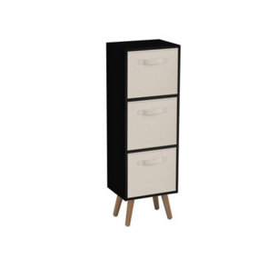 URBNLIVING 80cm Height 3 Tier Black Wooden Storage Bookcase Scandinavian Style Beech Legs With Cream Inserts