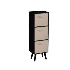 URBNLIVING 80cm Height 3 Tier Black Wooden Storage Bookcase Scandinavian Style Black Legs With Beige Inserts