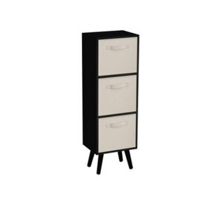 URBNLIVING 80cm Height 3 Tier Black Wooden Storage Bookcase Scandinavian Style Black Legs With Cream Inserts