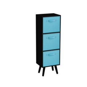 URBNLIVING 80cm Height 3 Tier Black Wooden Storage Bookcase Scandinavian Style Black Legs With Sky Blue Inserts