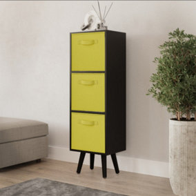 URBNLIVING 80cm Height 3 Tier Black Wooden Storage Bookcase Scandinavian Style Black Legs With Yellow Inserts