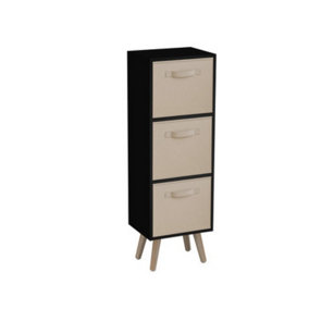 URBNLIVING 80cm Height 3 Tier Black Wooden Storage Bookcase Scandinavian Style Pine Legs With Beige Inserts