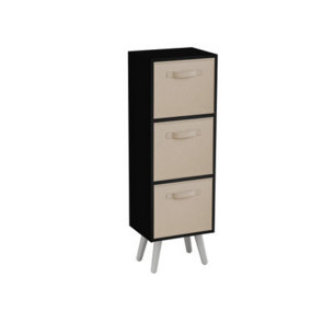 URBNLIVING 80cm Height 3 Tier Black Wooden Storage Bookcase Scandinavian Style White Legs With Beige Inserts